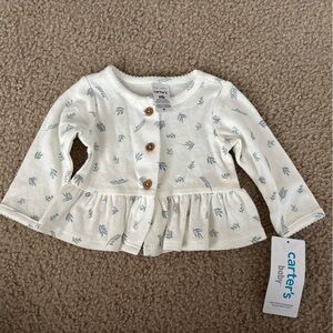 Carters Baby Girl NB Jacket Sweater Shirt Top Button Up Leaves Clothes Fall Tags